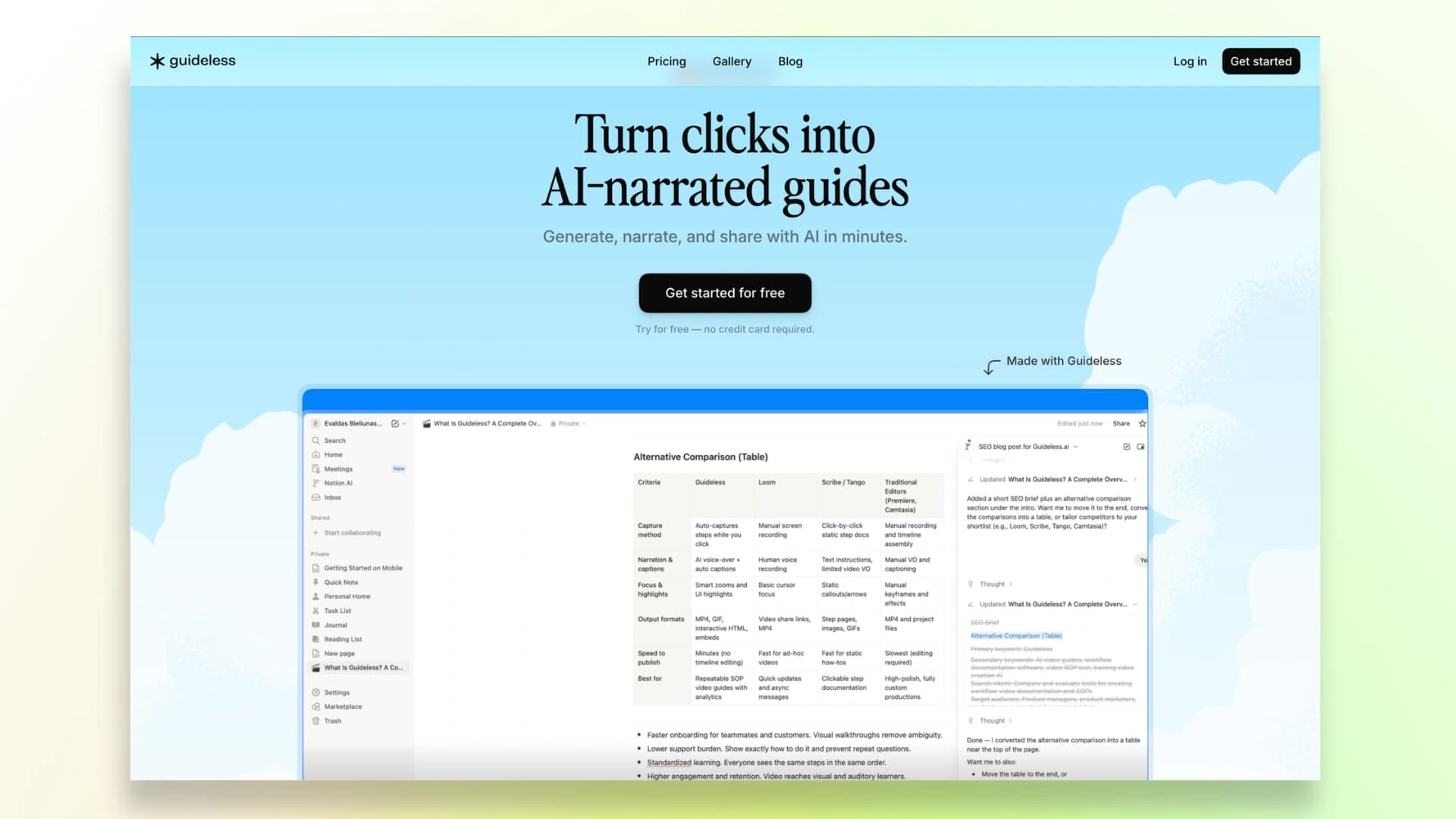 Guideless.ai product walkthrough automation