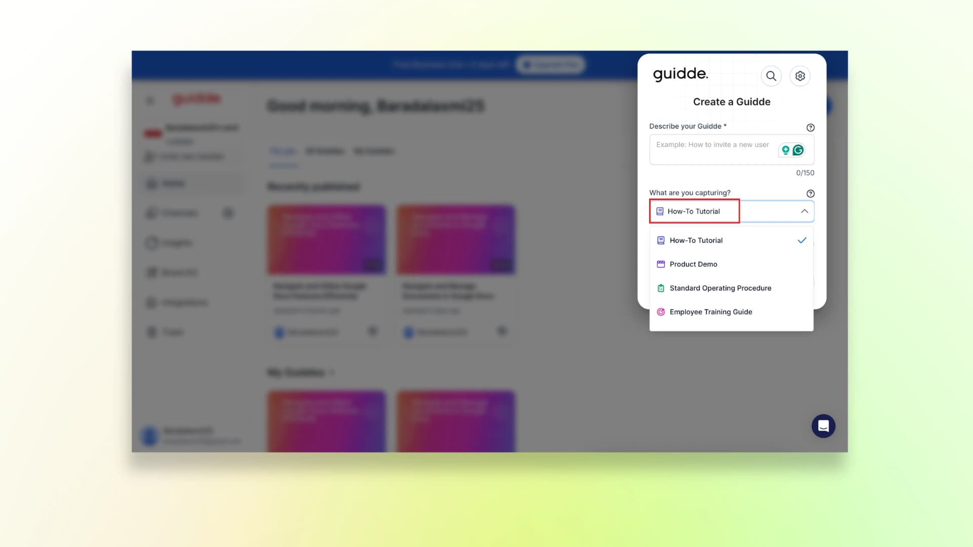 Guidde start screen recording