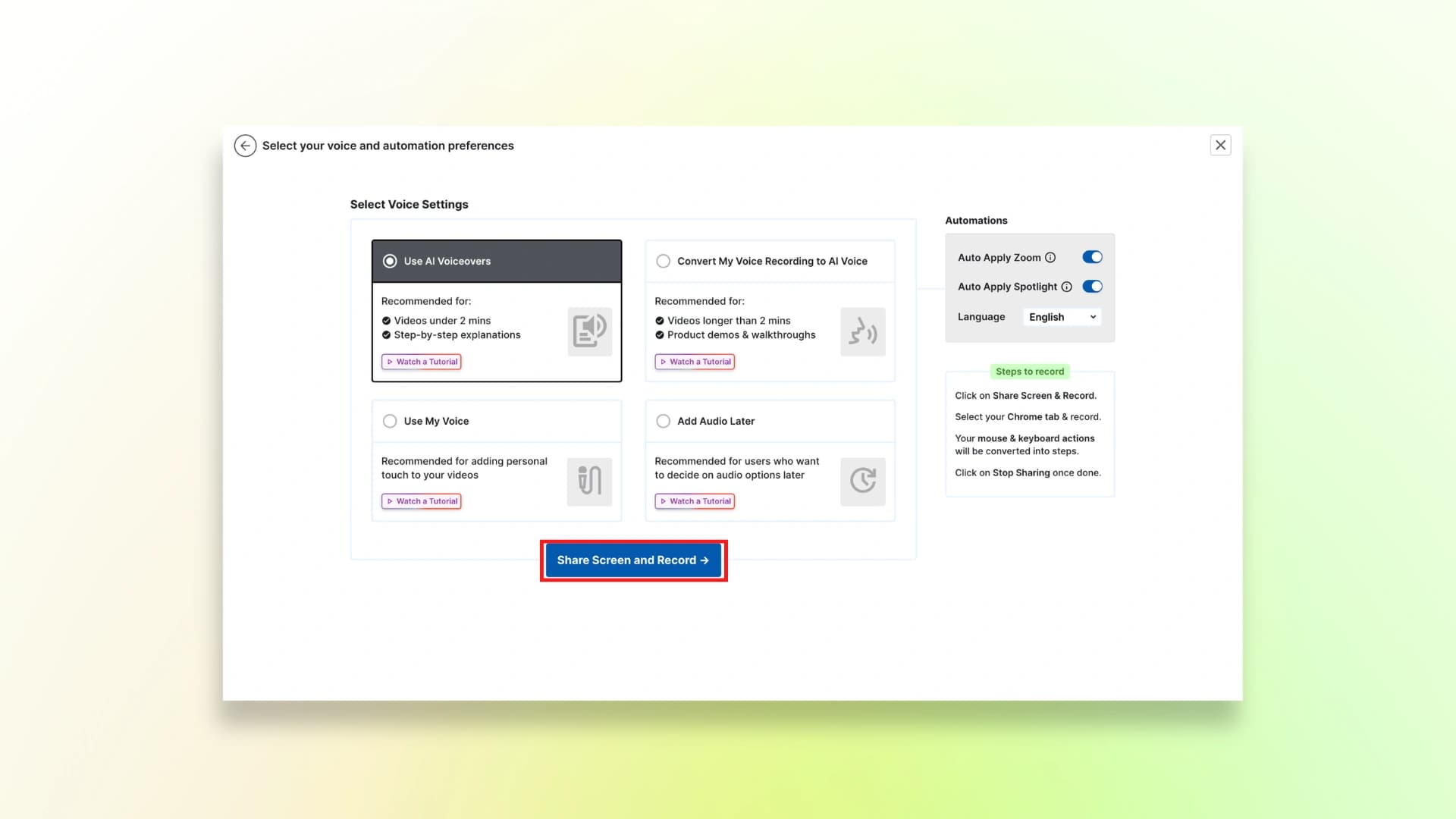 Trainn record screen