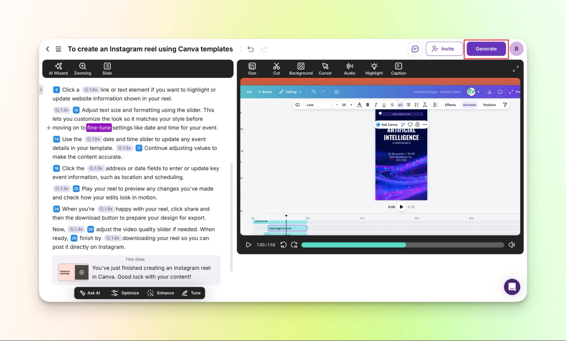 Tutorial.ai generate a video