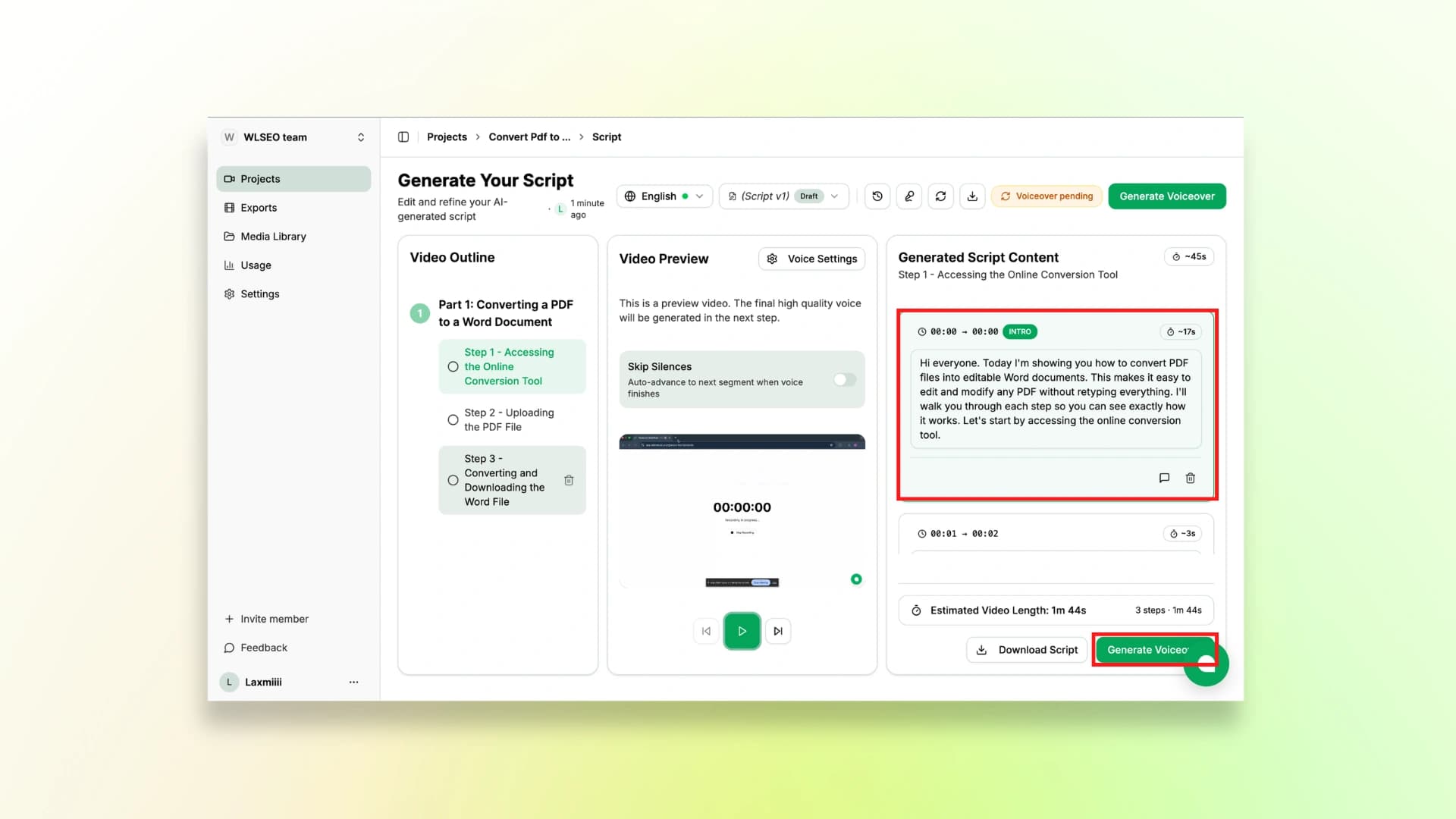 Videomule Generate your script