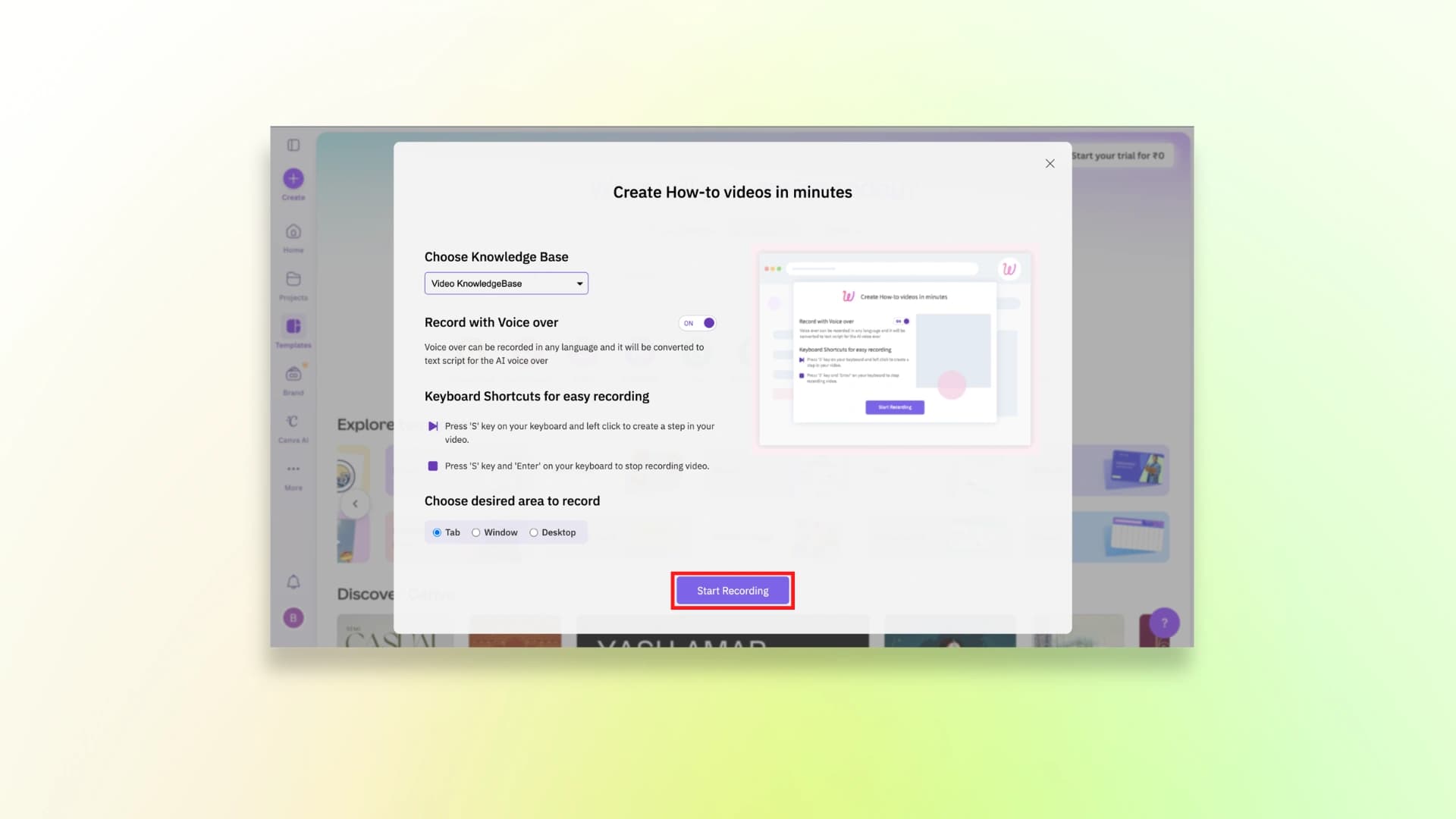 Wowto start recording