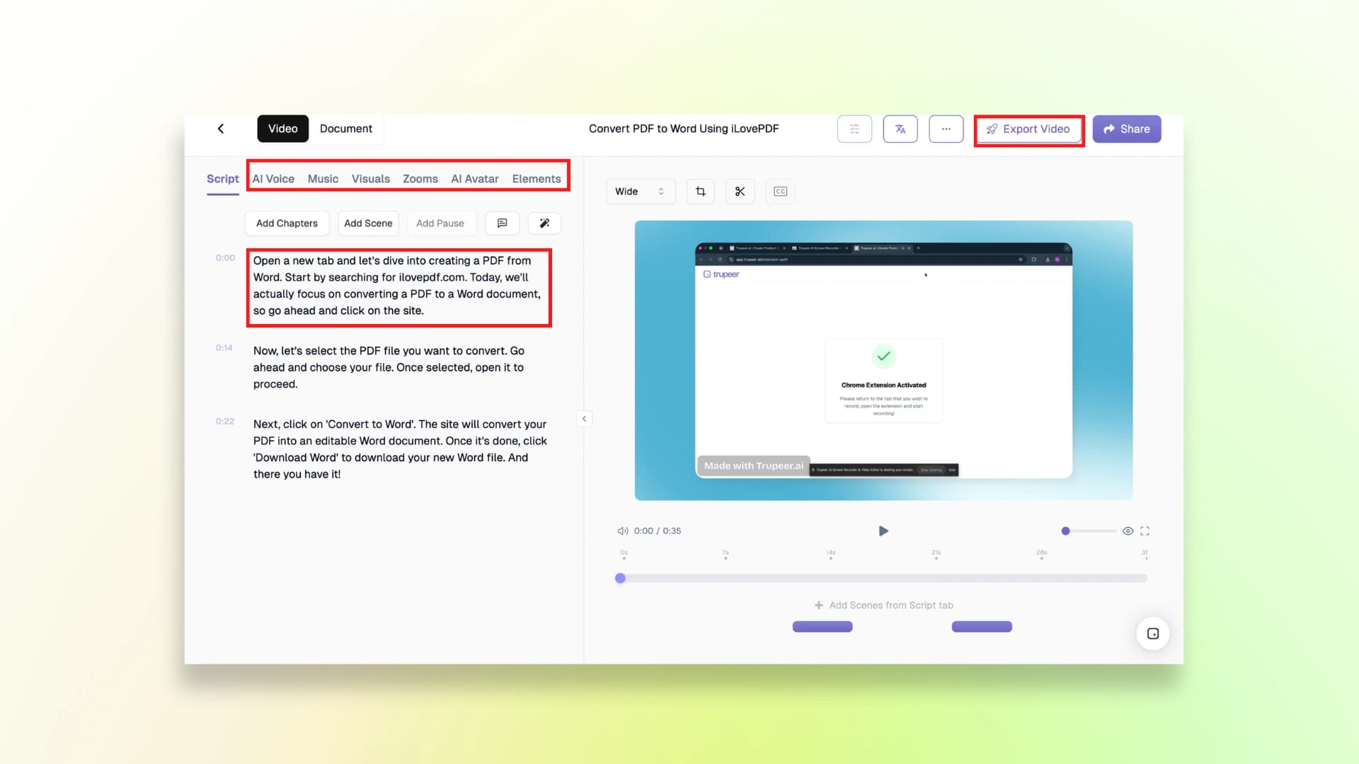 trupeer export video