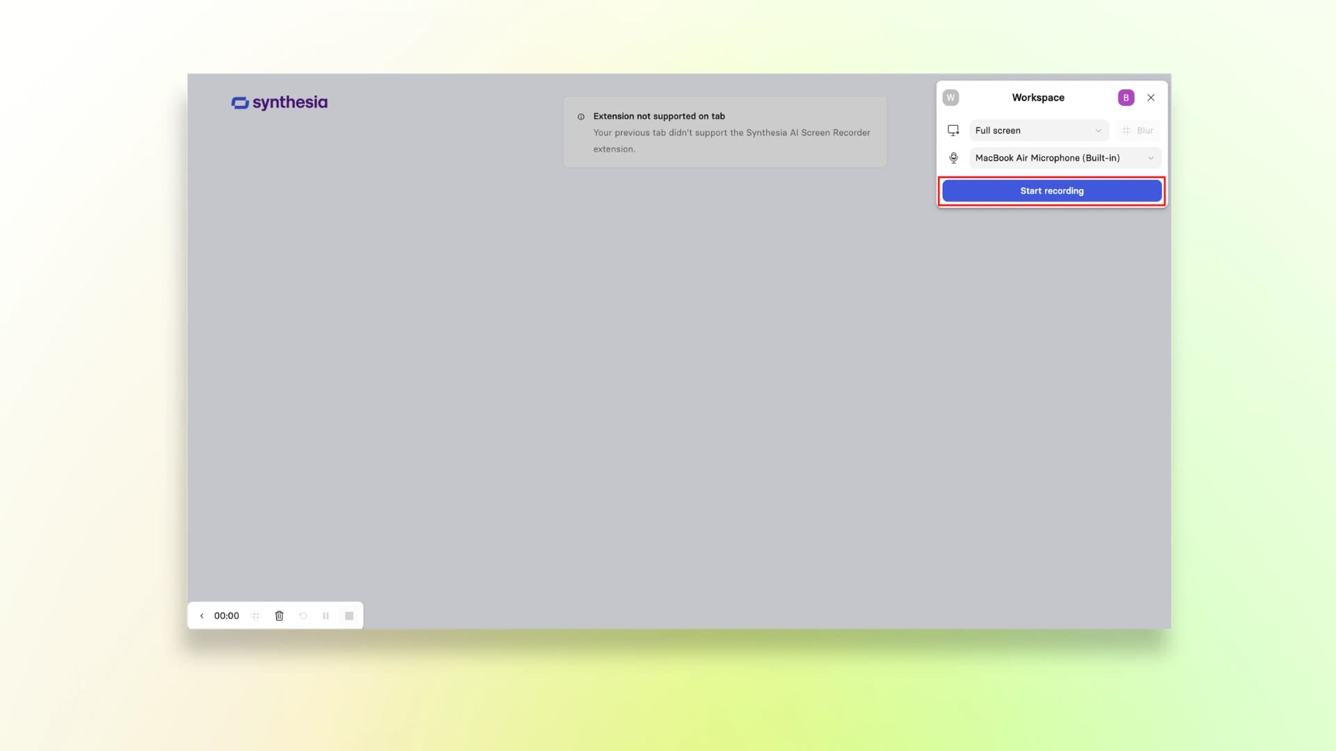 Synthesia Start Recording