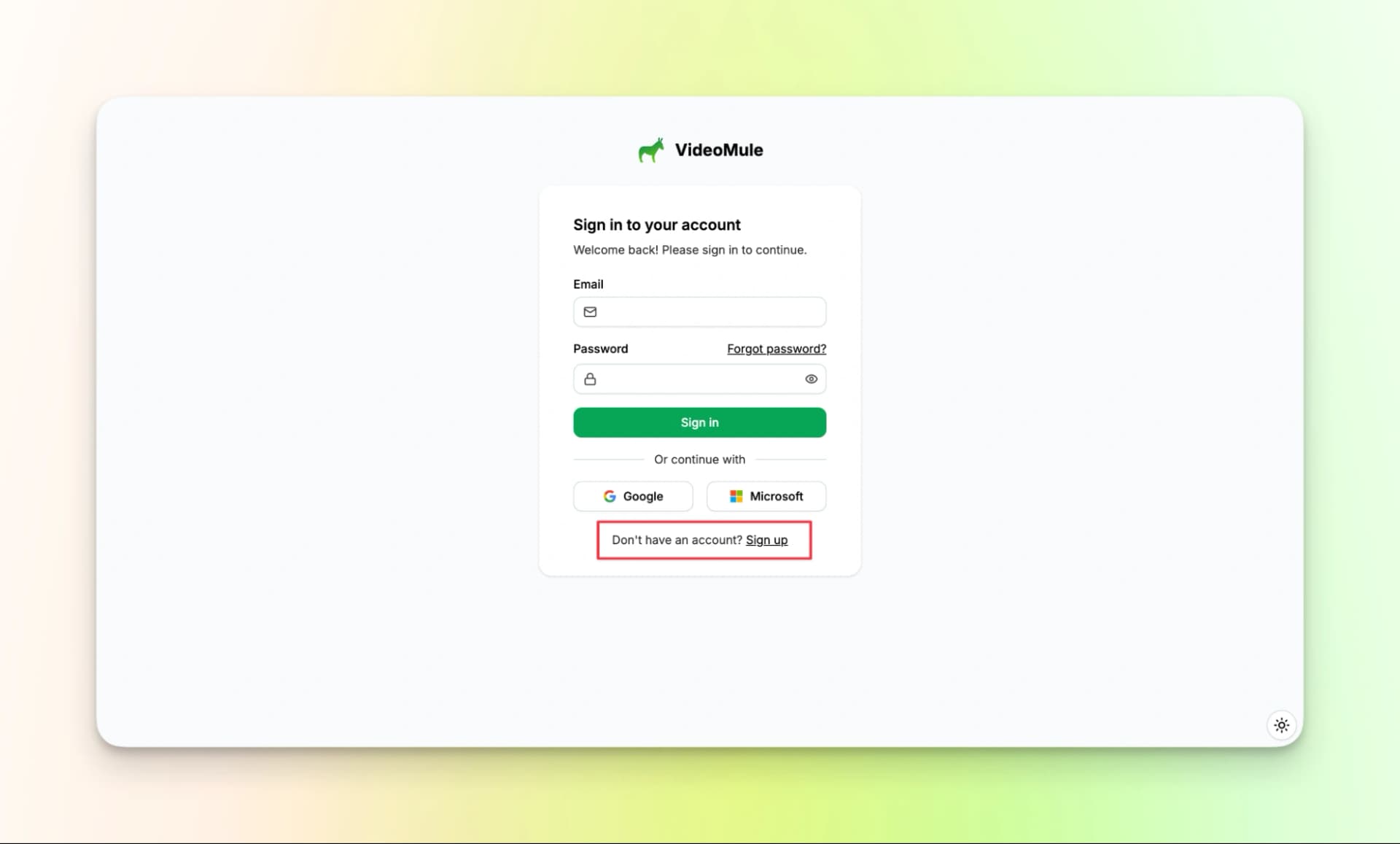 Videomule Sign in your account