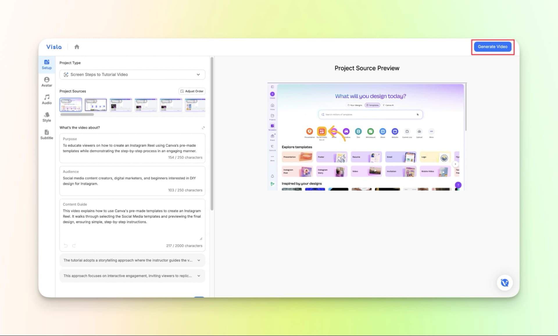 Visla generate video