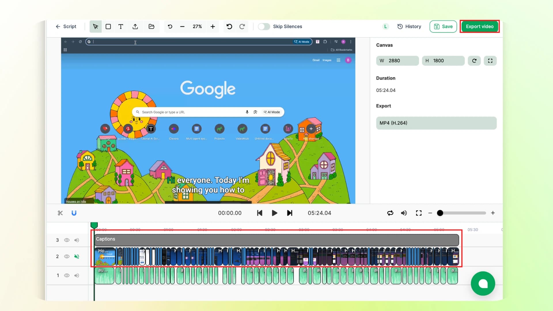 VideoMule video editor with Export Video button