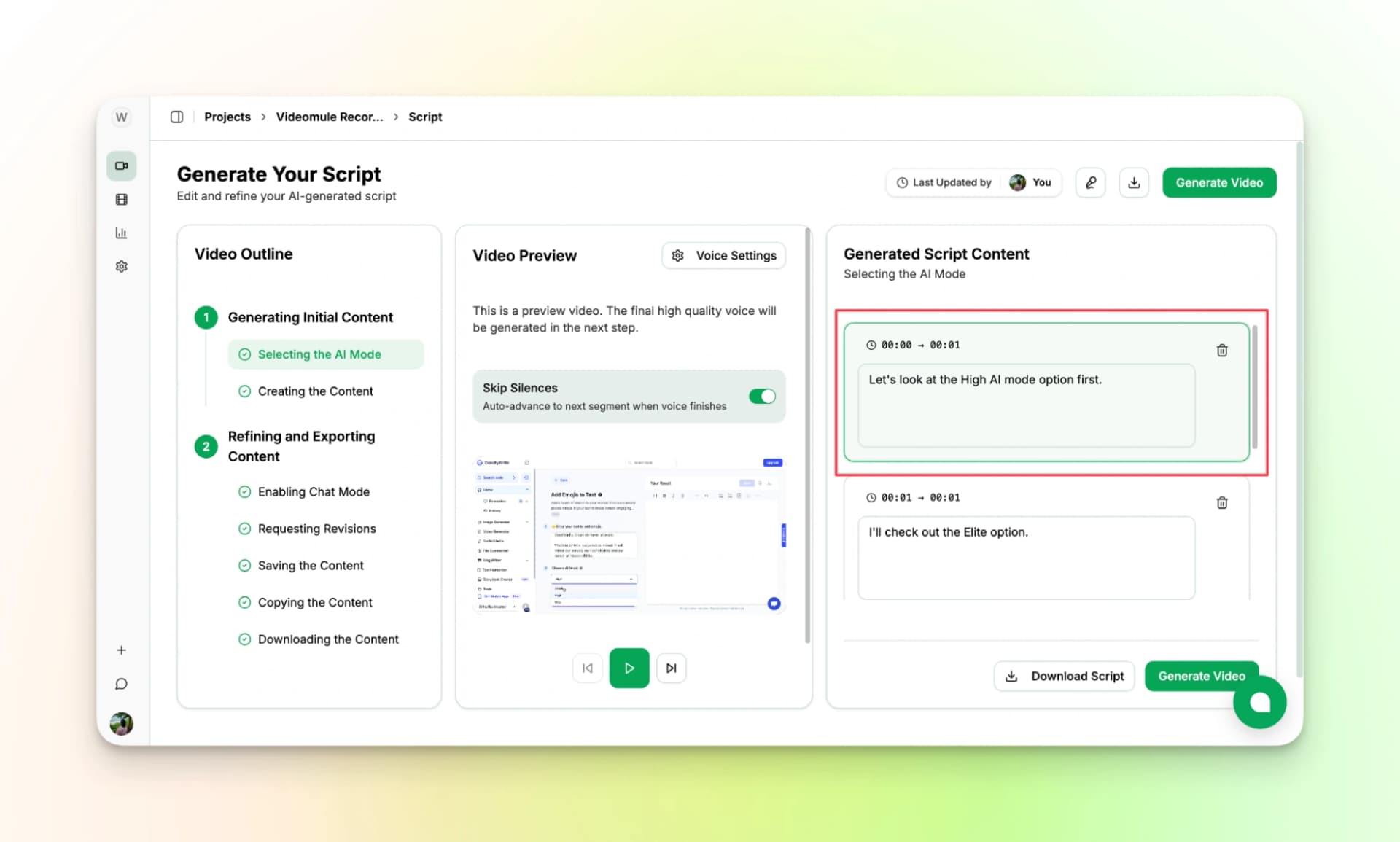 Generate your script Edit Line