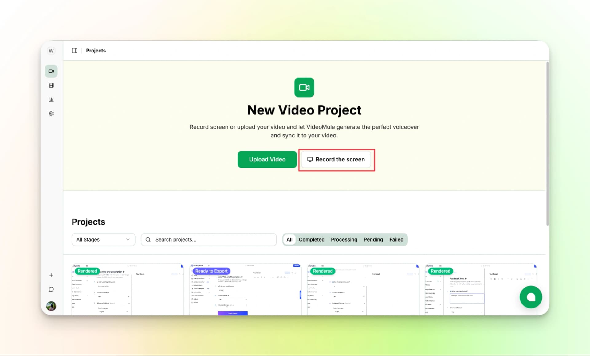 Recording your screen inside VideoMule