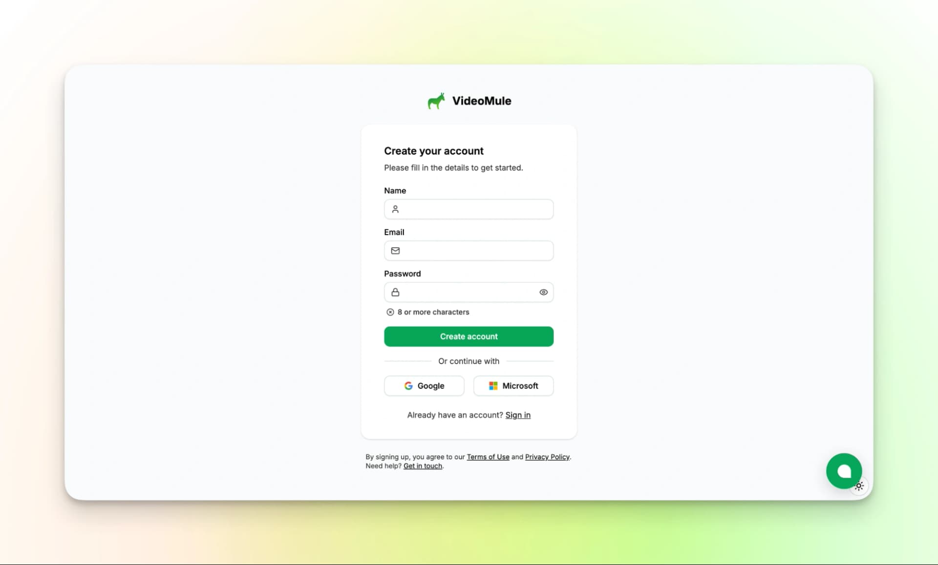 Videomule Create You Account