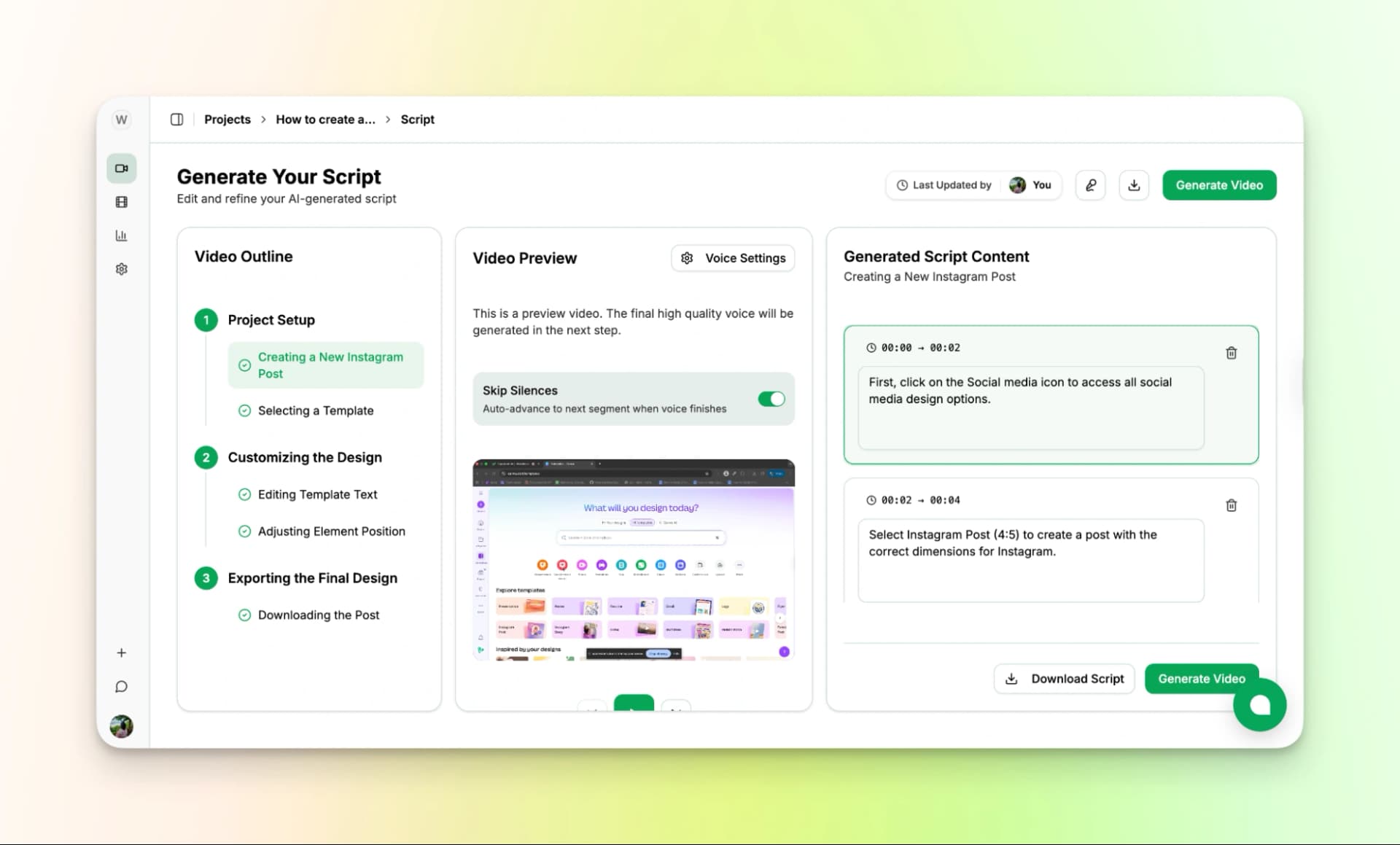 Videomule Generate the script