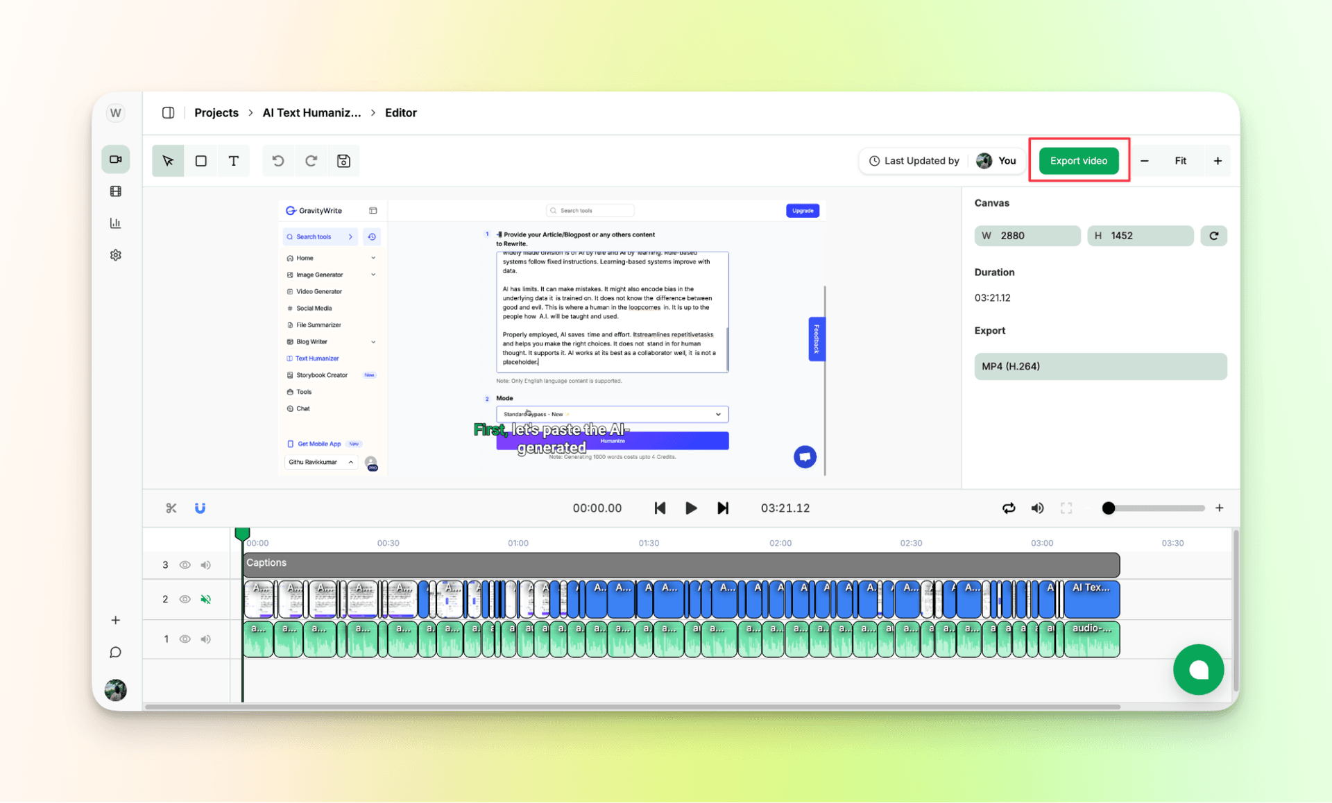 Export the product demo video
