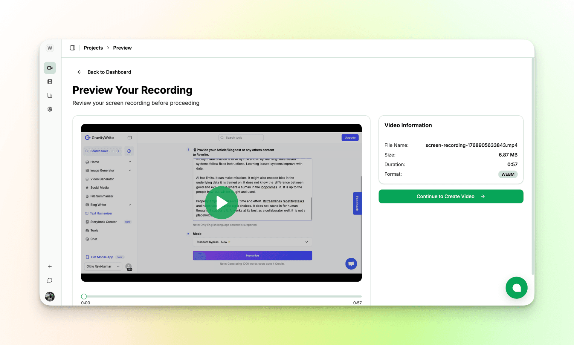 Preview screen recording