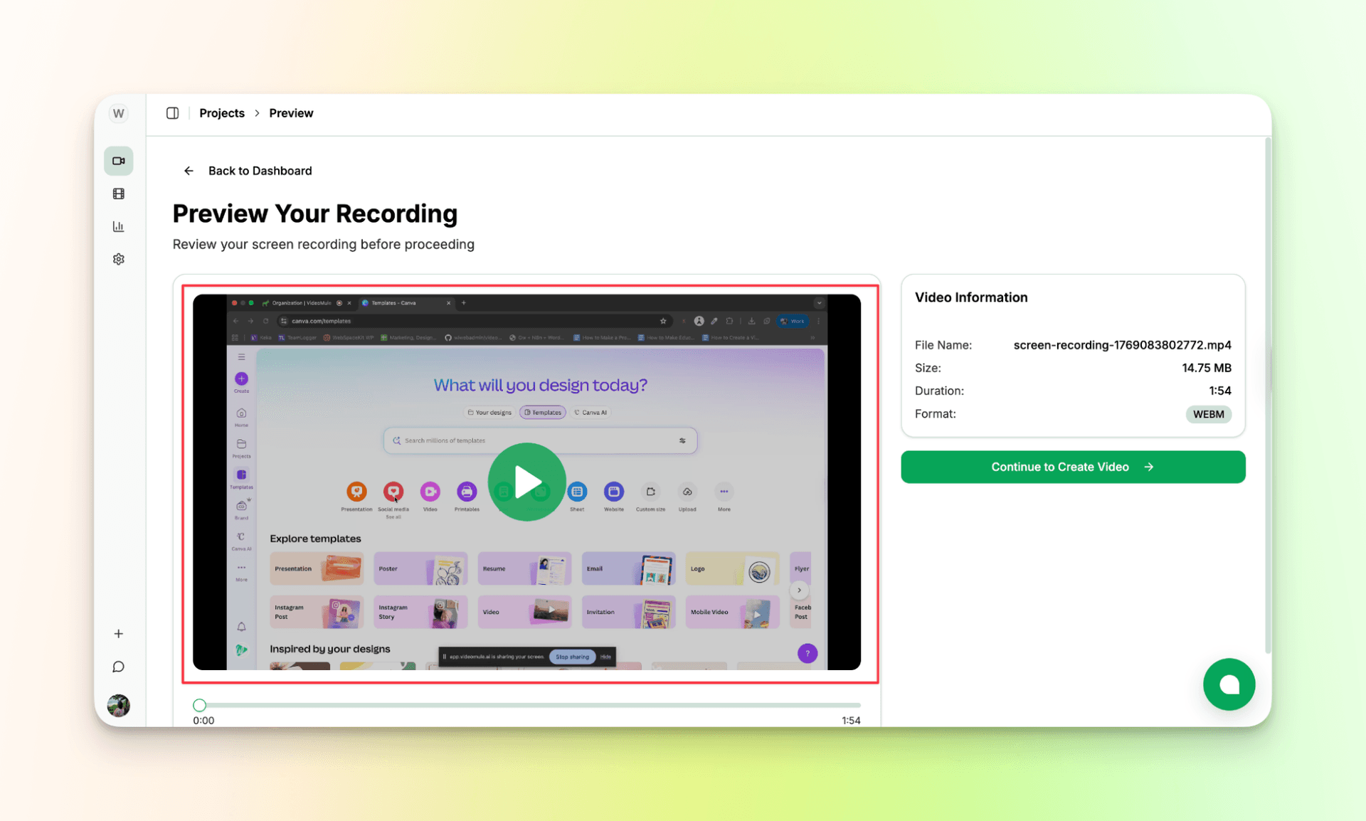 Preview screen recording