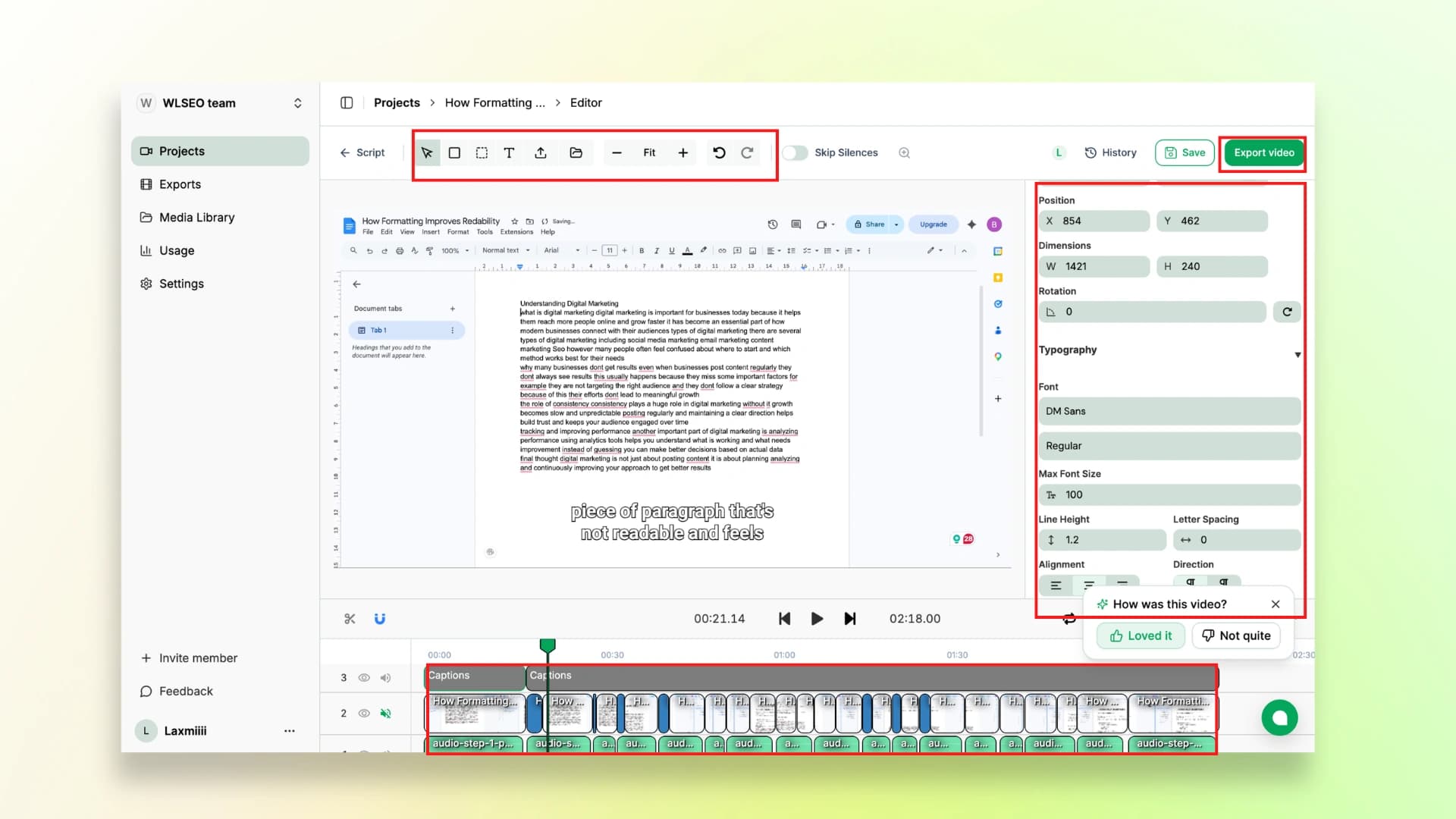 Videomule Export Video