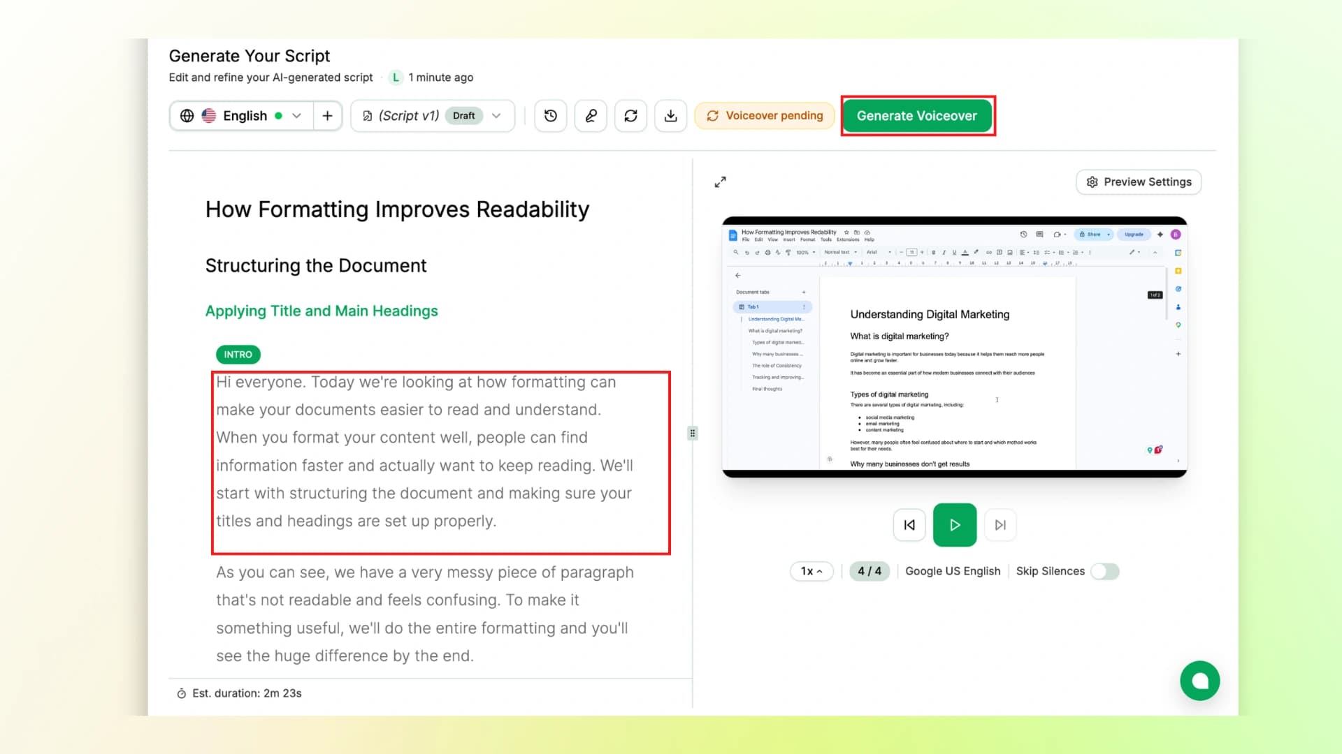 Videomule Generate Voiceover