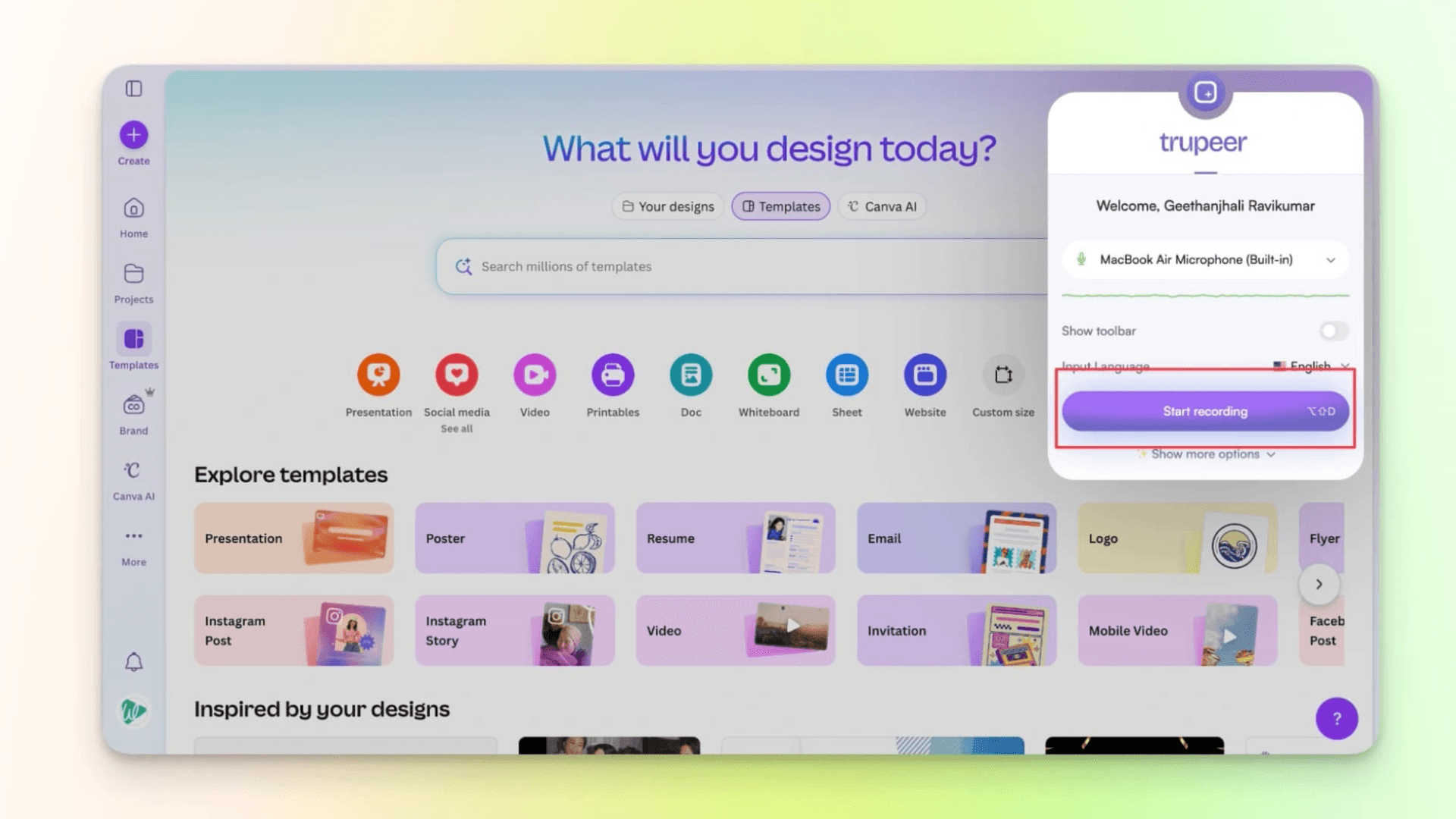 Trupeer step 2 — record your screen