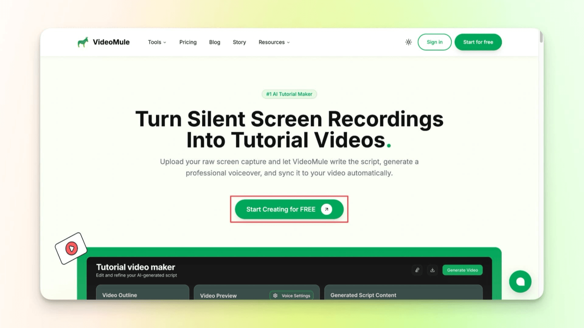 VideoMule step 1 — start creating for free