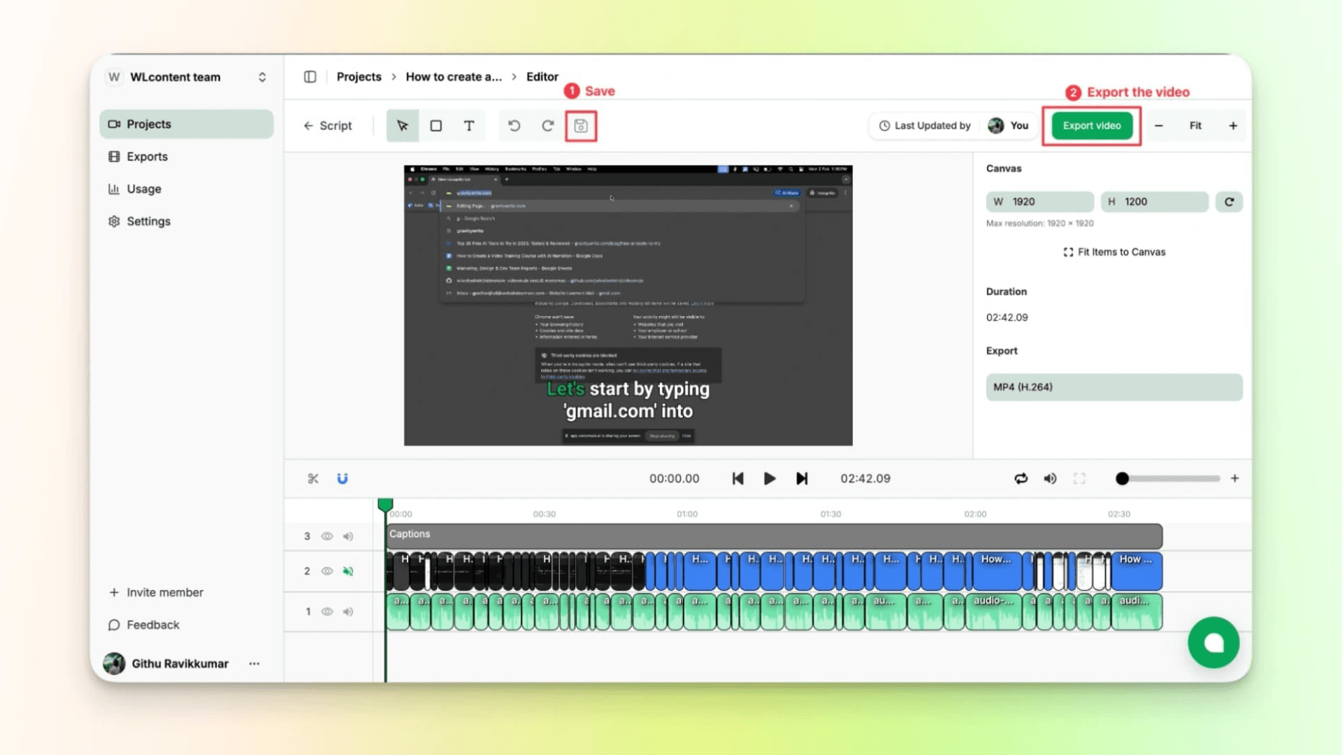 VideoMule step 8 — generate, review, and export the final video